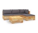 Salon De Jardin 5 PCs Avec Coussins Bois De Teck Solide