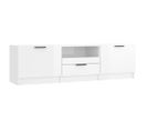 Meuble TV Blanc Brillant 140x35x40 Cm Bois Contreplaqué