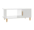 Table Basse Blanc Brillant 90x50x40 Cm Bois Contreplaqué