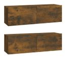 Meubles TV 2 Pièces Chêne Fumé 100x30x30 Cm Bois Contreplaqué