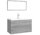 Ensemble Meuble Vasque 80 x 39,5 x 45 Cm - Vasque + Robinet + Miroir - Gris