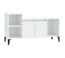 Meuble TV Blanc Brillant 100x35x55 Cm Bois Contreplaqué