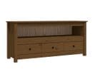 Meuble TV Marron Miel 114x35x52 Cm Bois De Pin Massif