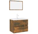 Ensemble Meuble Vasque 60 x 1,5 x 37 Cm - Vasque + Robinet + Miroir - Bois