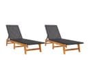 Chaises Longues Lot De 2 Noir/marron Résine Tressée/bois Acacia