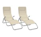 Chaises Longues Pliables 2 PCs Crème Textilène Et Acier