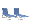 Chaises Longues Pliables 2 PCs Bleu Textilène Et Acier