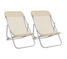 Chaises De Plage Pliantes 2pcs Textilène Acier Enduit De Poudre