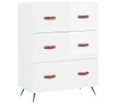 Commode Blanc Brillant 69,5 X 34 X 90 Cm Bois Contreplaqué