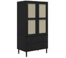 Armoire Senja Aspect Rotin Noir 90x55x175 Cm Bois Massif Pin