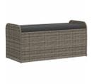 Banc De Rangement Avec Coussin Gris 115x51x52 Cm Résine Tressée