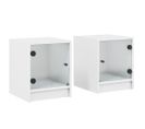 Lot De 2 Tables De Chevet Avec Portes En Verre - Tables De Nuit Blanc 35x37x42 Cm