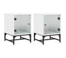 Lot De 2 Tables De Chevet Avec Portes En Verre - Tables De Nuit Blanc 35x37x50 Cm