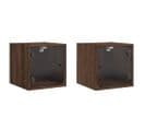 Lot De 2 Tables De Chevet Et Portes Vitrées - Tables De Nuit Chêne Marron 35x37x35cm