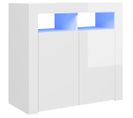 Buffet - Bahut - Meuble De Rangement Avec Lumières LED Blanc Brillant 80x35x75 Cm