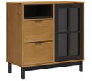 Buffet - Bahut - Meuble De Rangement Avec Porte Vitrée 80x40x80 Cm Bois Massif De Pin