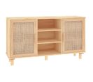 Buffet - Bahut - Meuble De Rangement Marron 105x30x60 Cm Bois De Pin Massif Et Rotin Naturel