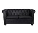 Canapé Chesterfield 2 Places - Canapé Fixe - Canapé Droit Cuir Synthétique Noir