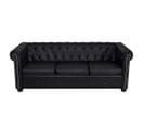 Canapé Chesterfield 3 Places - Canapé Fixe - Canapé Droit Cuir Synthétique Noir