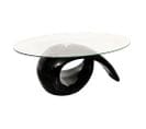 Table Basse, Table De Salon Avec Dessus De Table En Verre Ovale Noir Brillant