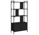 Bibliothèque, Étagère, Meuble De Rangement Avec Portes Noir 76,5x30x154,5cm Bois D'ingénierie