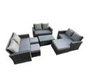 7pc Salon De Jardin En Rotin Ave 3 Tabouret Canapé Deux Places Gris Foncé