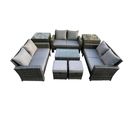 8pc Salon De Jardin En Rotin Ave 2 Table D'appoint 2 Petit Tabouret Canapé D'amour