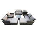 Salon De Jardin En Rotin 8 Pièces Ave 2 Grand Tabouret Table D'appoint Gris Foncé