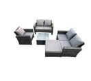 Salon De Jardin En Rotin Ave Table Basse Chaise Grand Tabouret Gris Foncé