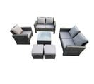 7 Places Salon De Jardin En Rotin Ave Table Basse Chaise 2 Petit Tabouret Gris Foncé