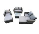 7 Places Salon De Jardin En Rotin Ave 2 Grand Tabouret Gris Foncé