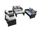 6 Places Gris Foncé Salon De Jardin En Rotin Table Basse Ave Canapé D'amour Fauteuil