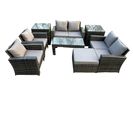 7 Places Gris Foncé Salon De Jardin En Rotin Table Basse Ave Canapé D'amour Grand Tabouret