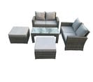 5 Pièces Salon De Jardin En Rotin Ave 2 Grand Tabouret Canapé Gris Foncé