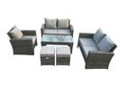 7 Places Salon De Jardin En Rotin Ave Table Basse 2 Petit Tabouret Gris Foncé