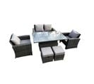 Salon De Jardin En Rotin 6 Places Table Élévatrice 2 Petit Tabouret Gris Foncé