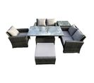 6pcs Salon De Jardin En Rotin Ave Table à Manger Réglable En Hauteur Ave Tabouret