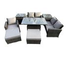 7 Places Salon De Jardin En Rotin Ave 2 Table D'appoint 2 Grand Tabouret Gris Foncé