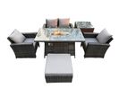 5 Places Rotin Canapé De Jardin Set Ave Grand Tabouret Table D'appoint Gris Foncé