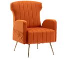 Fauteuil De Salon En Velours Avec Pieds Dorés - Orange