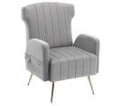 Fauteuil De Salon En Velours Avec Pieds Dorés - Gris