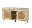 Buffet En Bois De 140 Cm Avec Porte En Rotin En Plastique Pe