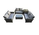 Gris Foncé 6 Places Salon De Jardin En Rotin Ave Canapé D'amour Table Basse Set