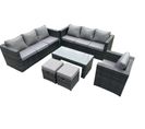 Salon De Jardin Pe Rotin Avec Canapé Table Basse 2 Tabourets Chaise Mélange Gris Foncé