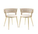 Lot de 2 Chaises en Velours, Dossier Moderne avec Accoudoirs, Pour Salle à Manger/Salon - Ivoire