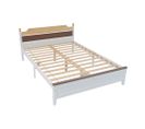 Lit Double En Bois Avec Pied Central, Cadre En Pin, Blanc, 140x200 Cm