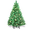 Sapin De Noël Aiguilles De Pin Avec Support Extérieur Flocage 120cm Avec LED Blanc Chaud