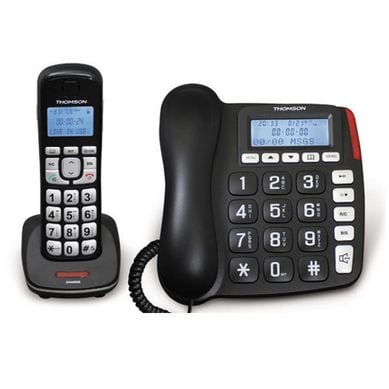 Fysic FX3960 - Téléphone fixe avec répondeur et bouton panique SOS sans fil,  noir