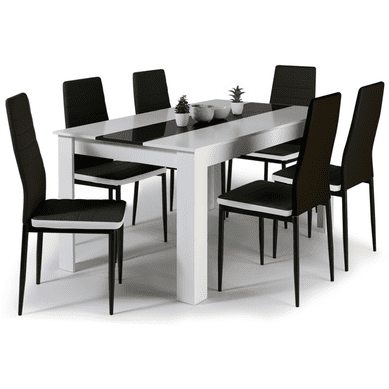 Table Repas Damier avec 4 Chaises Blanche