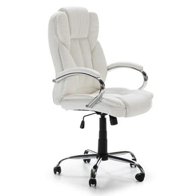 Fauteuil chaise de bureau sans roulette en PU blanc BUR10029